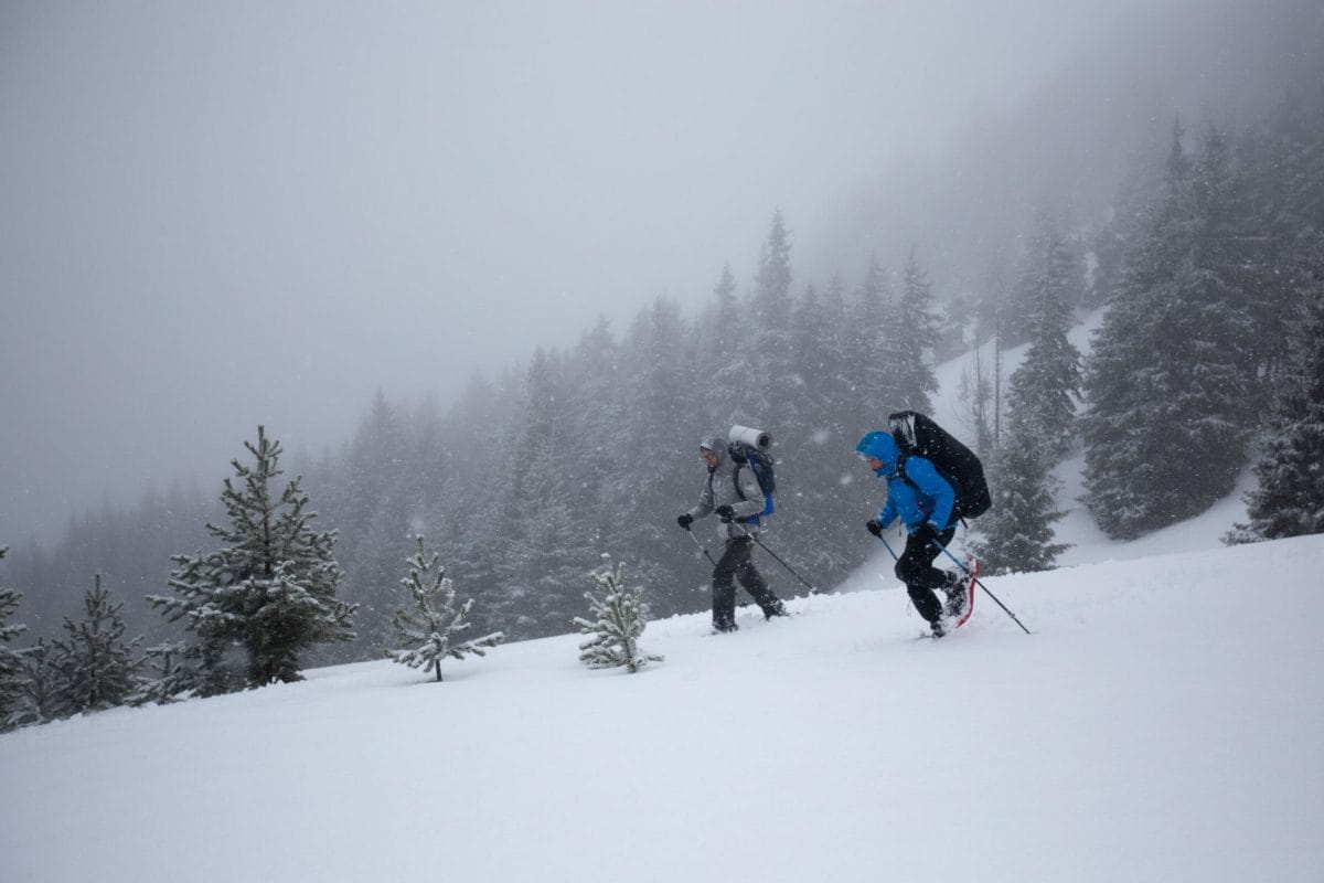 hommes randonnée raquettes neige
